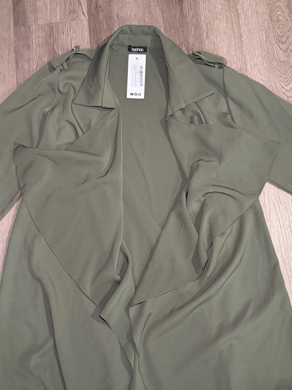 Boohoo Olive Green Waterfall Trench - Picture 2 of 4